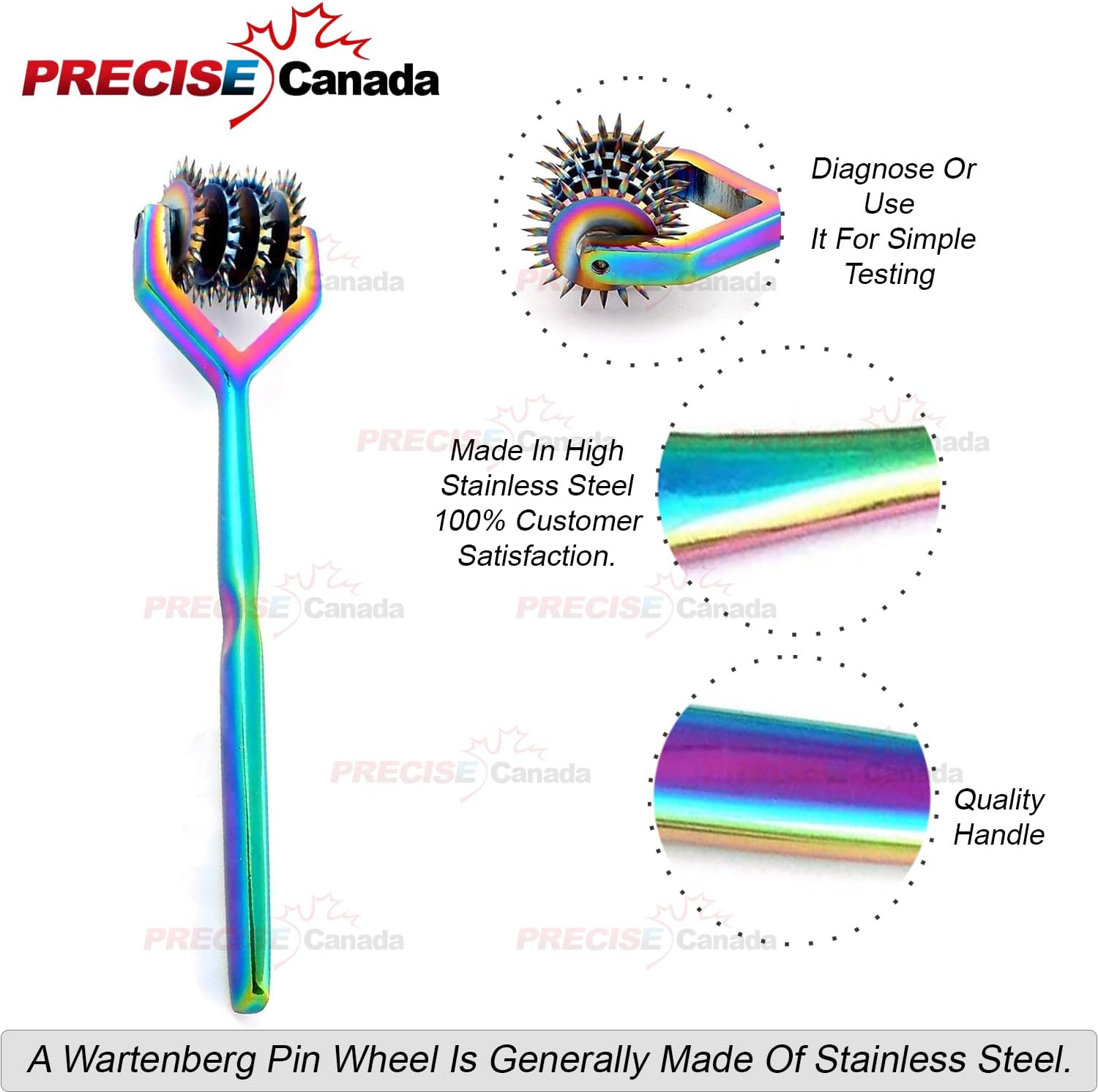 Wartenberg Pinwheel, 4 Heads Pin Wheel Rainbow Color