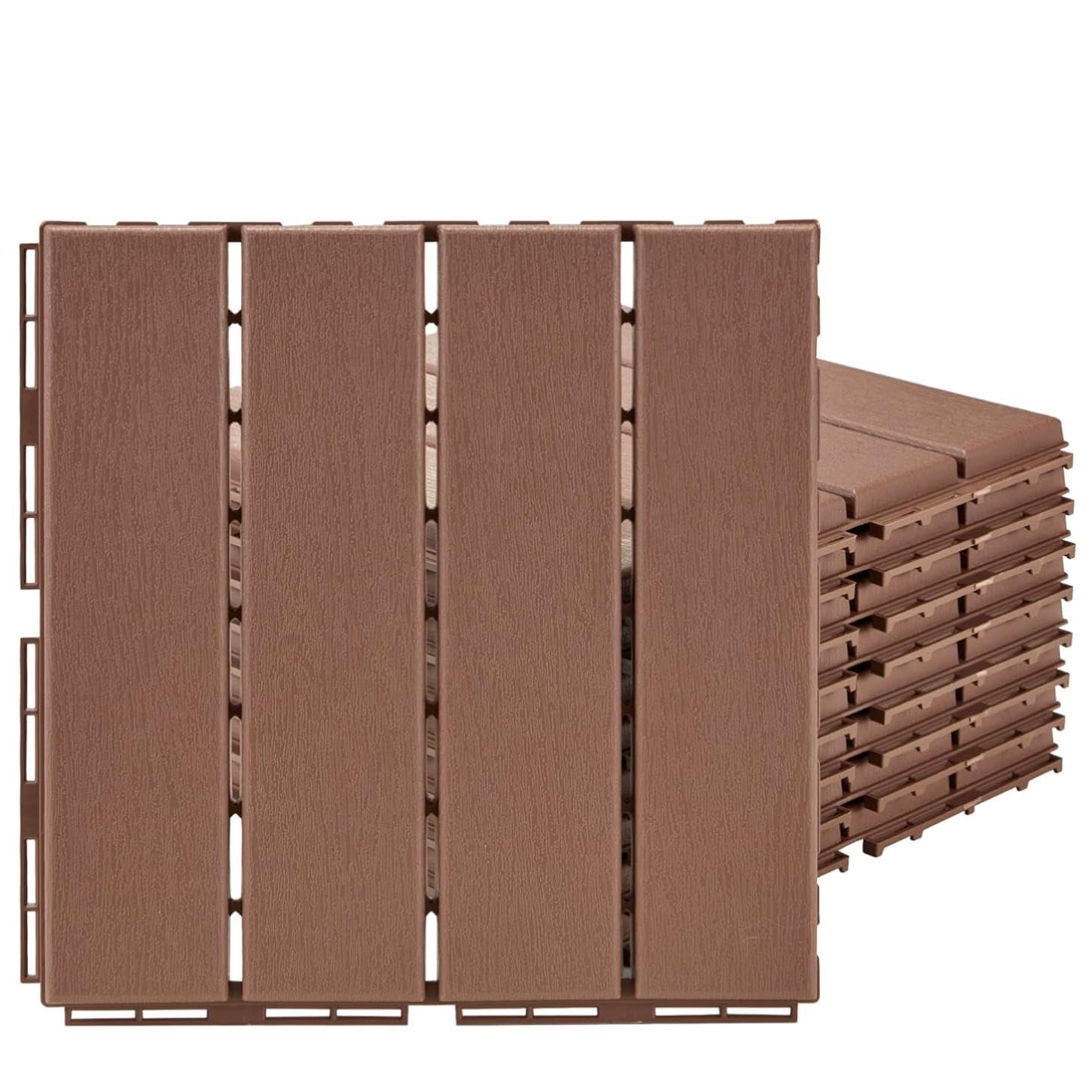 Bcvgysar Brown Interlocking Patio Deck Tiles, 44 Pack 12X12 Interlocking Plastic Tiles Multi Balcony Porch Backyard Poolside