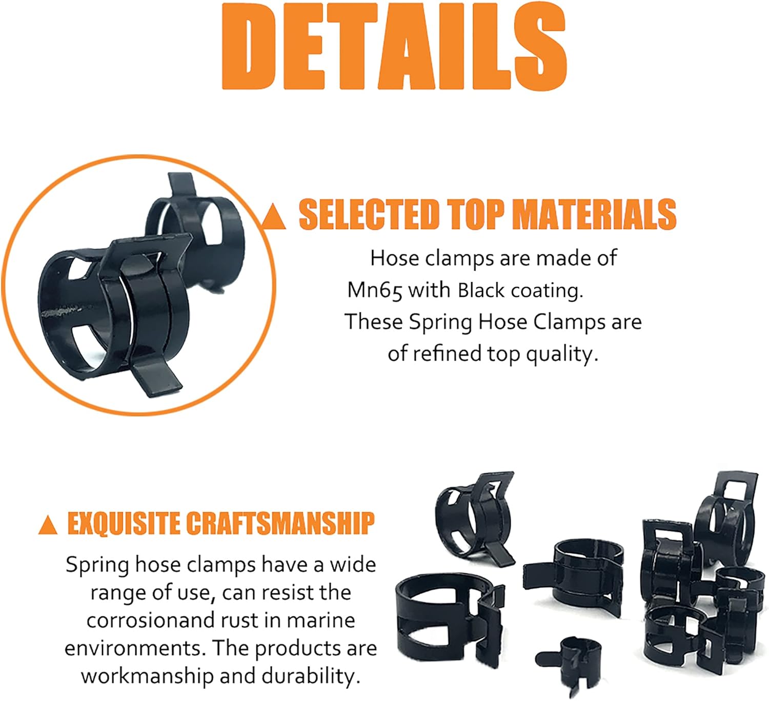 ISPINNER 80pcs Spring Band Type Fuel/Silicone Vacuum Hose Pipe Clamp, 7mm-18mm Low Pressure Air Clip Clamp 7mm 9mm 10mm 11mm 14mm 16mm 17mm 18mm (Black)