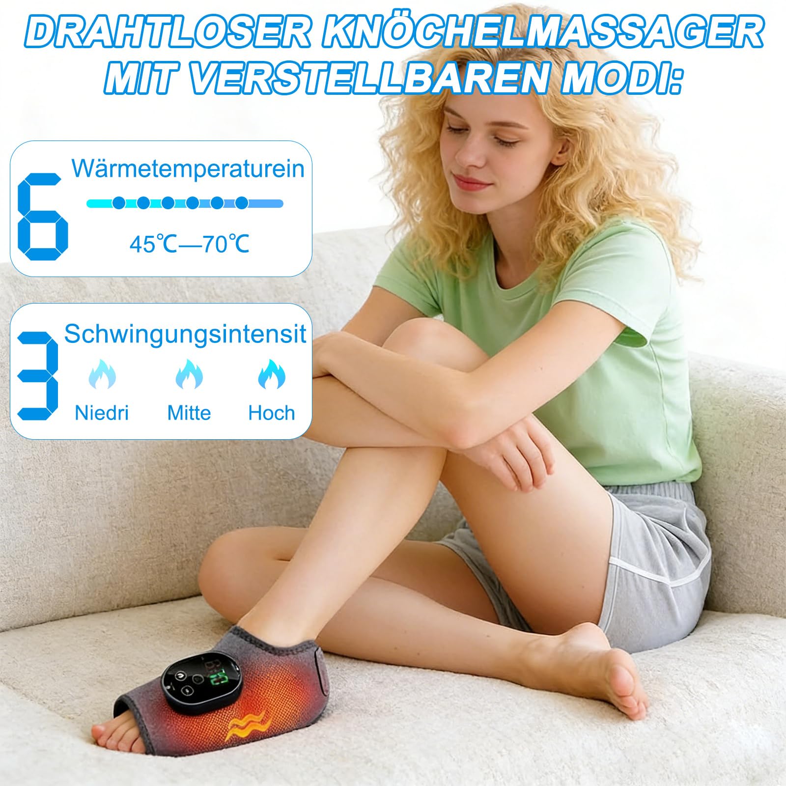 Fussmassagegerät, Fußmassagegerät mit Wärme und Massage, Kabellos Wiederaufladbar mit Kompression, Einstellbare Intensität zur Linderung Fußermüdung, Schwellung Achillessehnen-Beschwerden,Cordless