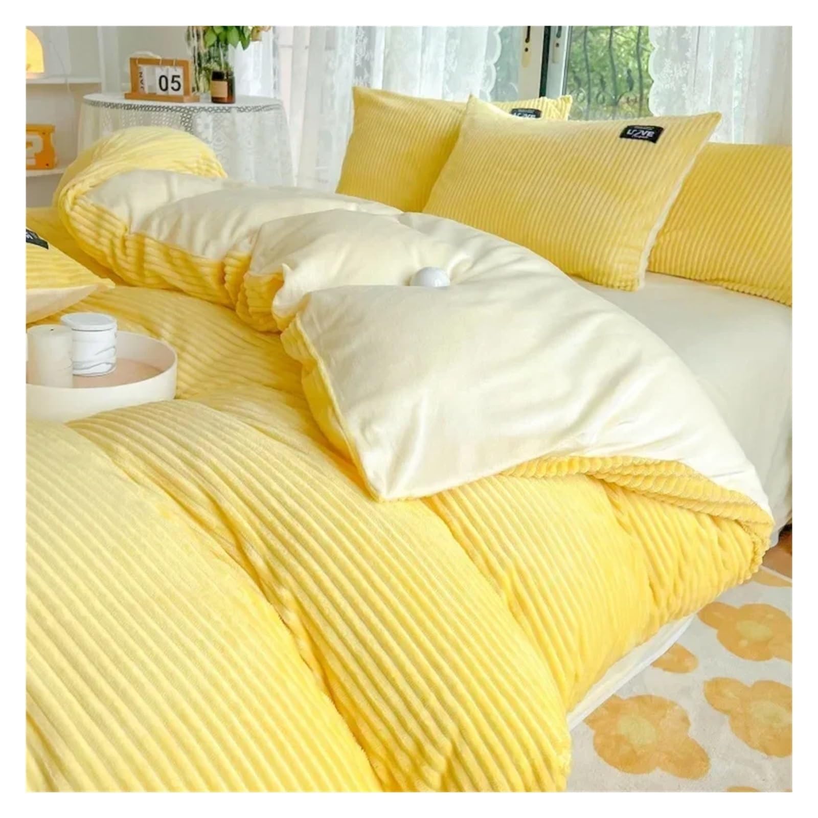 Set di biancheria da letto, set di biancheria da letto, in flanella, composto da copripiumino invernale, in caldo velluto felpato, singolo, matrimoniale, queen size (F, 150 x 200 cm, 3 pezzi)