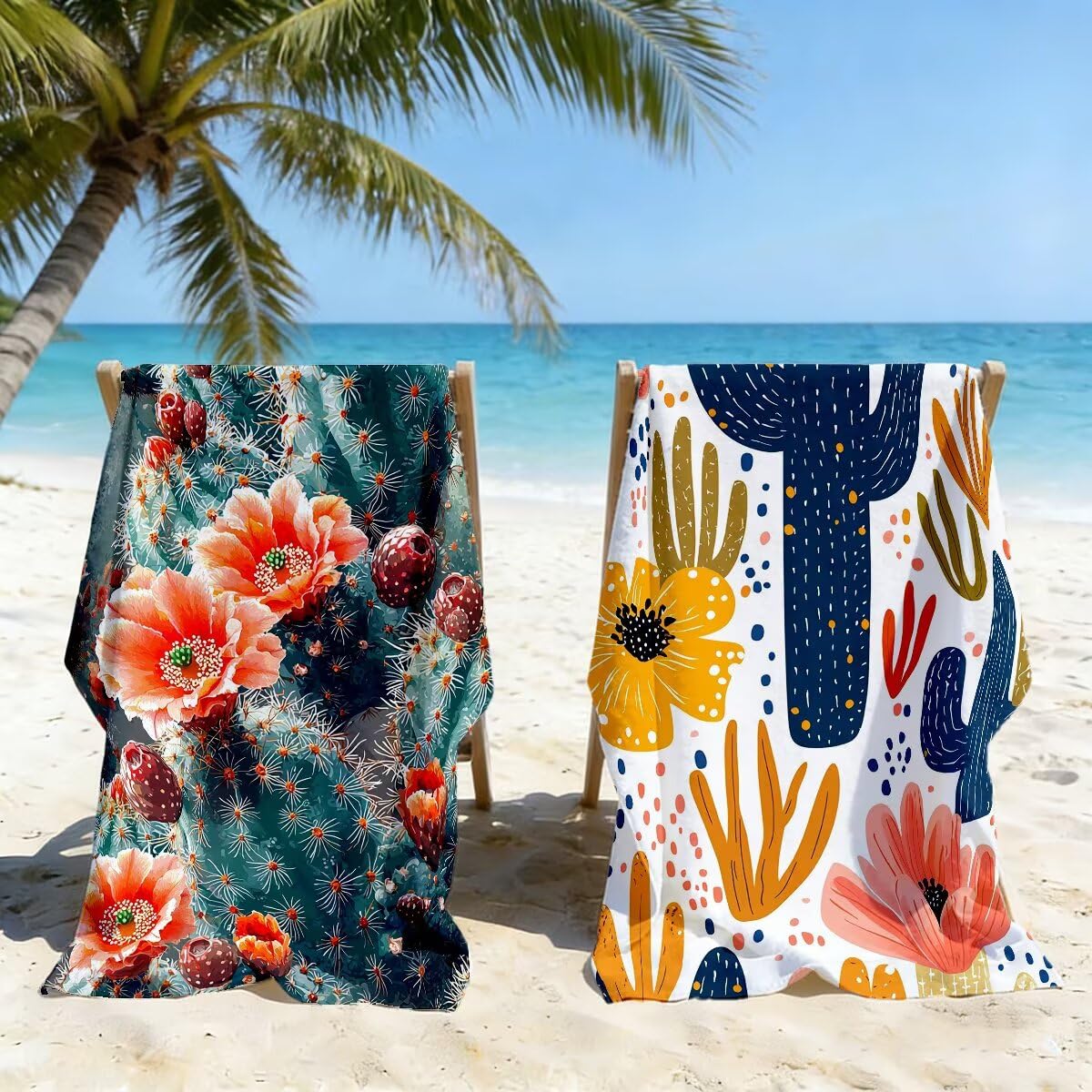 Toalla Playa 100x200 cm, Toalla Gimnasio Microfibra Secado Rapido, Juego de 2 Antiarena Toallas de Playa, Ligera Compacta Toallas Microfibra Grande para Viaje, Regalo Hombre Mujer (Cactus) -5091