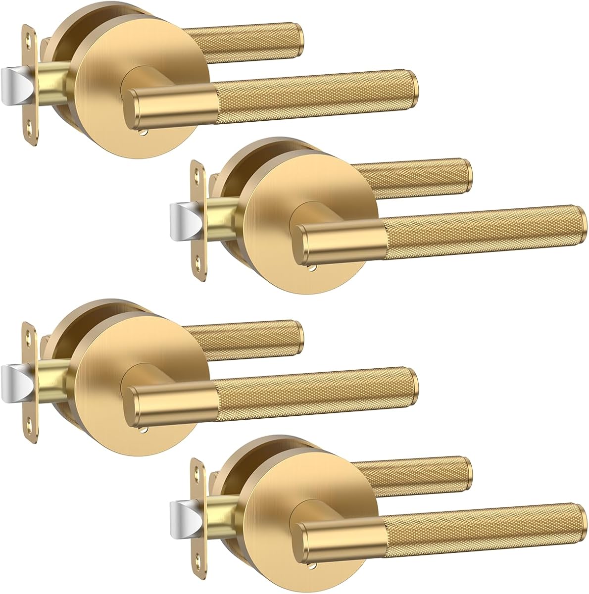 Asidrama 4 Pack Champagne Bronze Privacy Interior Door Handles | Thumb-Turn Privacy Lock,Fits 1-3/8"-1-3/4" Doors,Adj. 2-3/8"-2-3/4" Latch,Heavy-duty Zinc,Easy DIY Setup