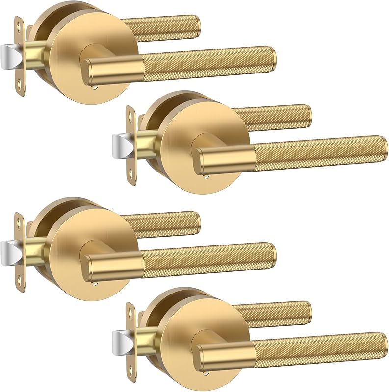 Asidrama 4 Pack Champagne Bronze Privacy Interior Door Handles | Thumb-Turn Privacy Lock,Fits 1-3/8"-1-3/4" Doors,Adj. 2-3/8"-2-3/4" Latch,Heavy-duty Zinc,Easy DIY Setup