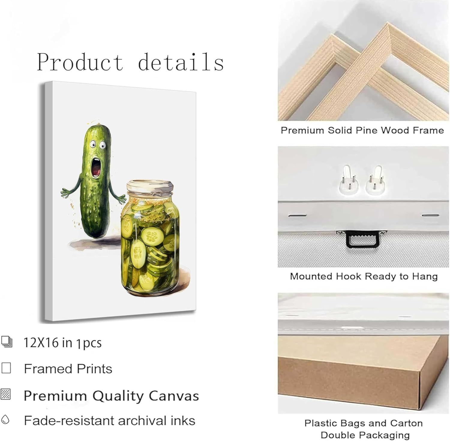 HLEOXPY Funny Pickle Kitchen Canvas Wall Art 12x16in image 2