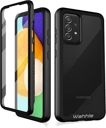Compatible with Samsung Galaxy A52 Case, Built in Screen Protector Full Body Shockproof Slim Fit Bumper Protective Phone Cover for Samsung A52S & A52 4G/5G Men Women-Black/Clear