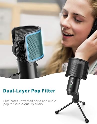 Miniatura 2 de FIFINE Micrófono USB C y auriculares para juegos micrófono de PC de escritorio con enchufe USB-C extra conector para auriculares con botón de