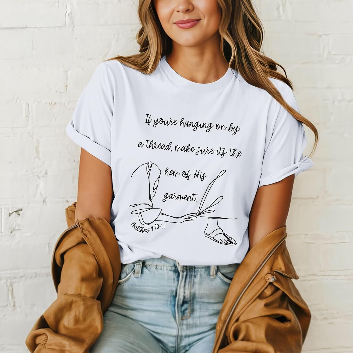 Christian Shirts for Women Jesus Faith Shirt Bible Verse T Shirt if You're Hanging on by a Thread God Religious Tees - Image 2