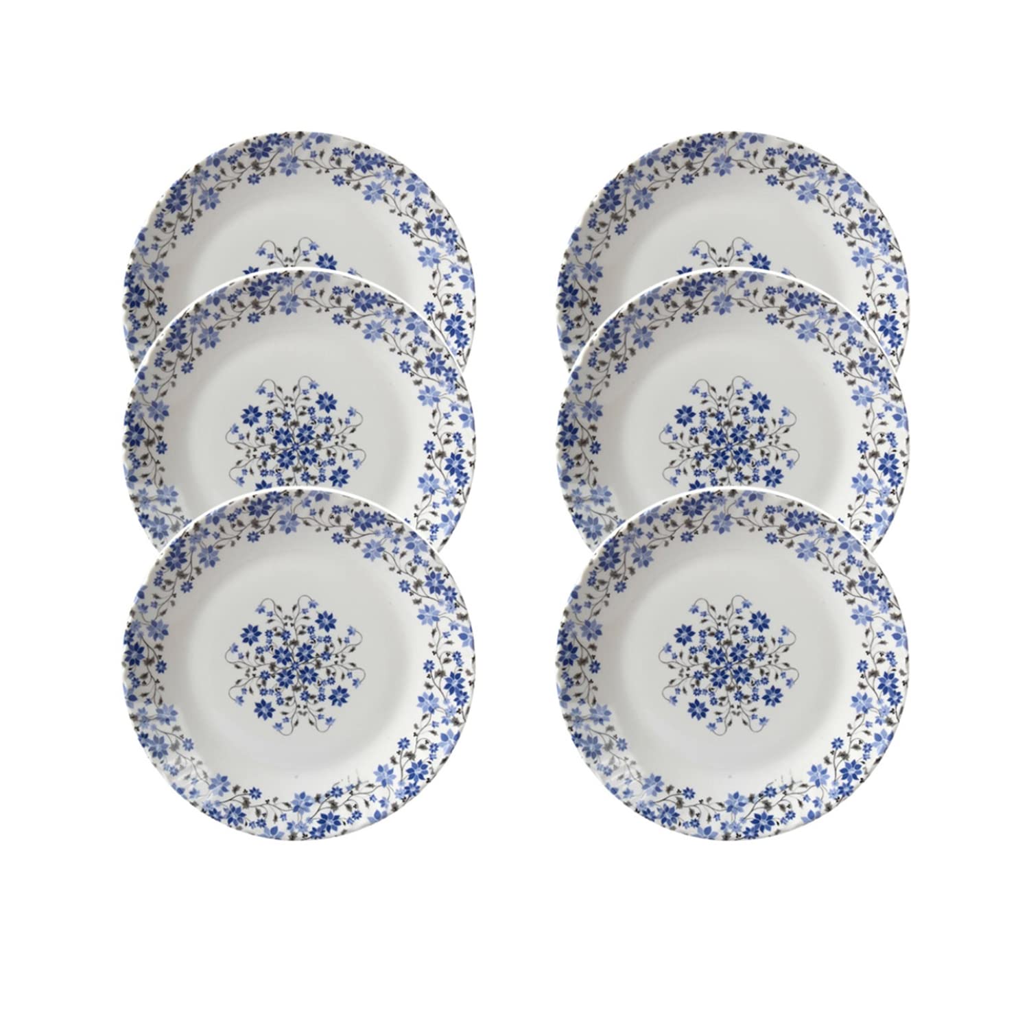 MARKET 99 Melamine Quarter Plates Set of 6 | Round Blue Floral Dinner Plates with Glossy Finish | Lightweight & Durable Tableware for Dining Table, Kitchen, Parties & Everyday Use