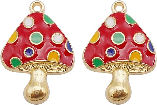 Miniatura 2 de 24 dijes de hongos multicolor esmaltados de 0.906x0.630 in para hongos, colgantes, joyería, collar, pulsera, aretes, accesorios para hacer