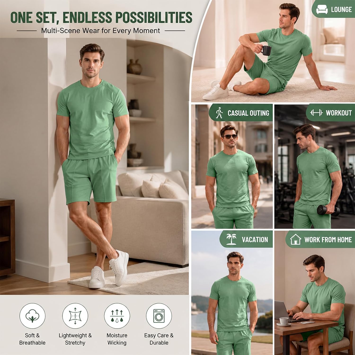 GINGTTO Mens Short Sets 2 Piece Outfits Fashion Summer Tracksuits Casual Set