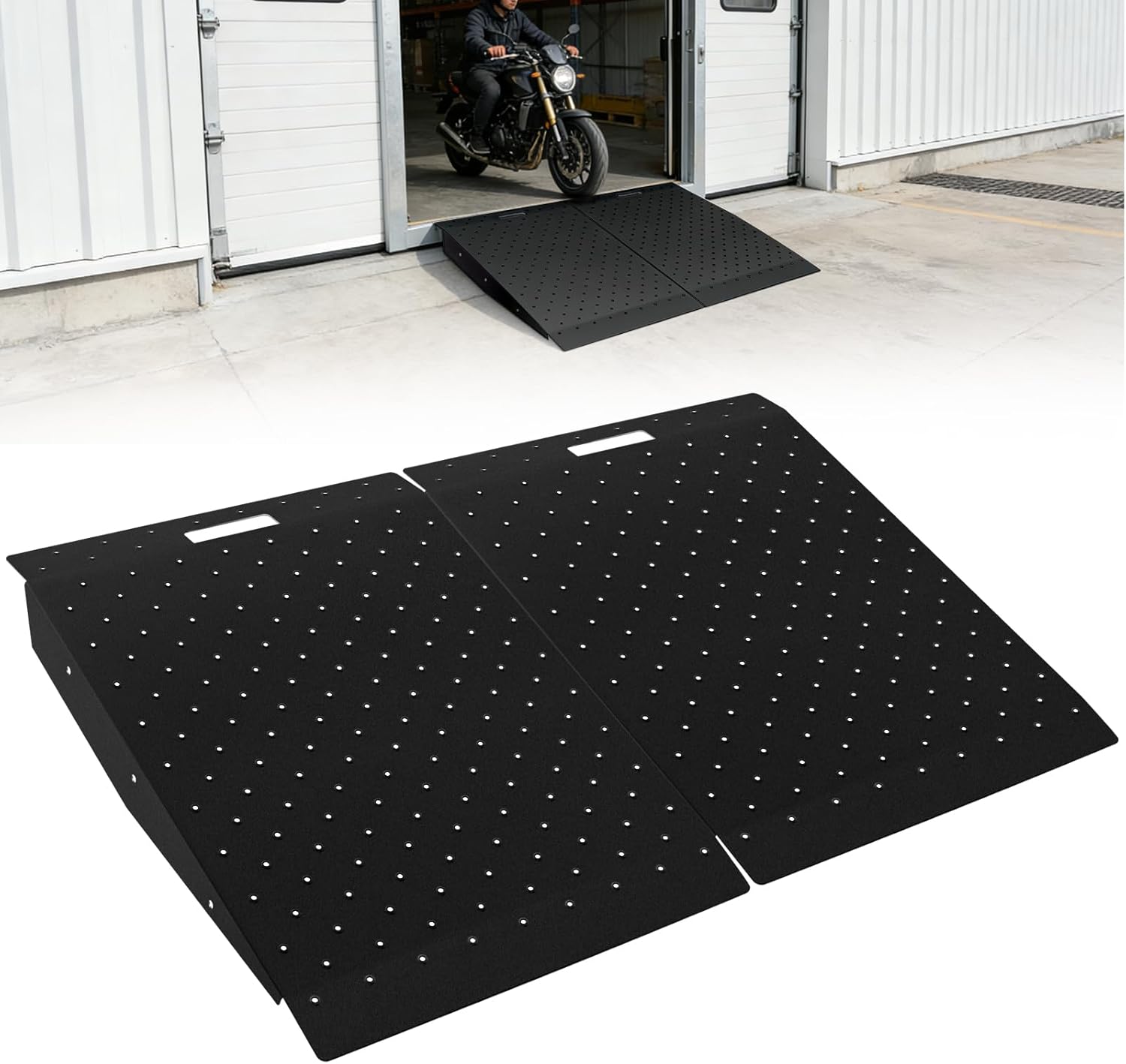 Heavy-Duty Shed Ramp for Riding Mower, 1500 lbs Capacity, Loading Ramp for Sheds, Garages, Wheelchairs, Barns ATV, Lawnmower, Sturdy Anti-Slip Punch Plate Ramps-2PCS-Black