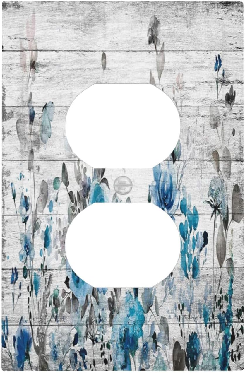 Watercolor Roses Flowers Grey Wood Single Duplex Wall Plate Covers Light Switch Cover 1 Gang Outlet Plate Abstract Elegant Floral Decorative Switchplate Covers Electrical Faceplate for Farmhouse Decor