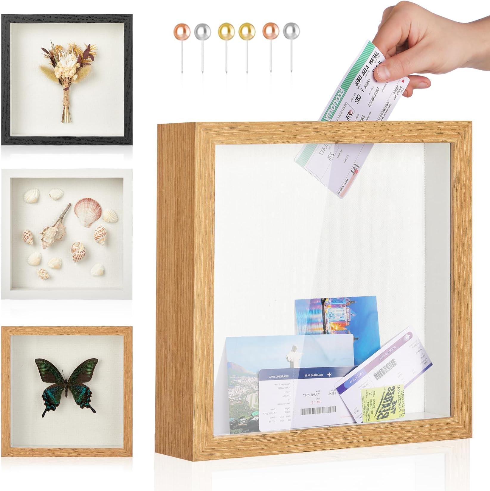 Travel Adventure Archive Shadow Box For Memories,8&12In Concert Travel Ticket Stub Memory Top Loading Shadow Keepsake Box With Slot On Top,life In a Shadow Box Travel Gift Frame (Black, 12x12)