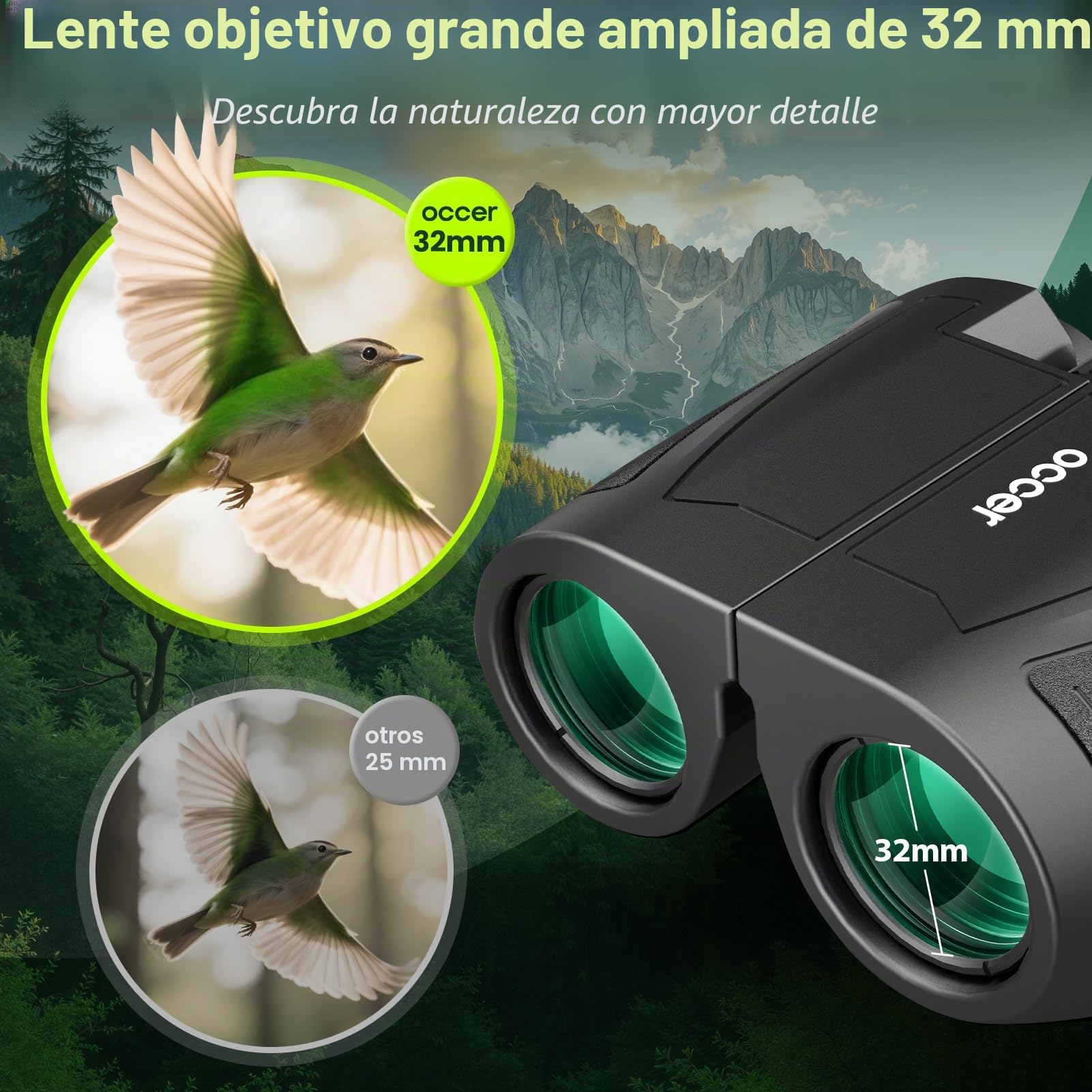 occer Prismáticos para adultos y niños, 12 x 32 cm, binoculares HD | Compacto, Pequeño, Alta potencia de aumento, FMC, Prisma BAK4, Ocular grande, Viaje, Exterior, Caza, Nave, Concierto