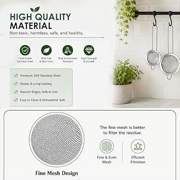 Pack of 2 Fine Mesh Kitchen Strainer Sieve with Long Handle for Tea Coffee