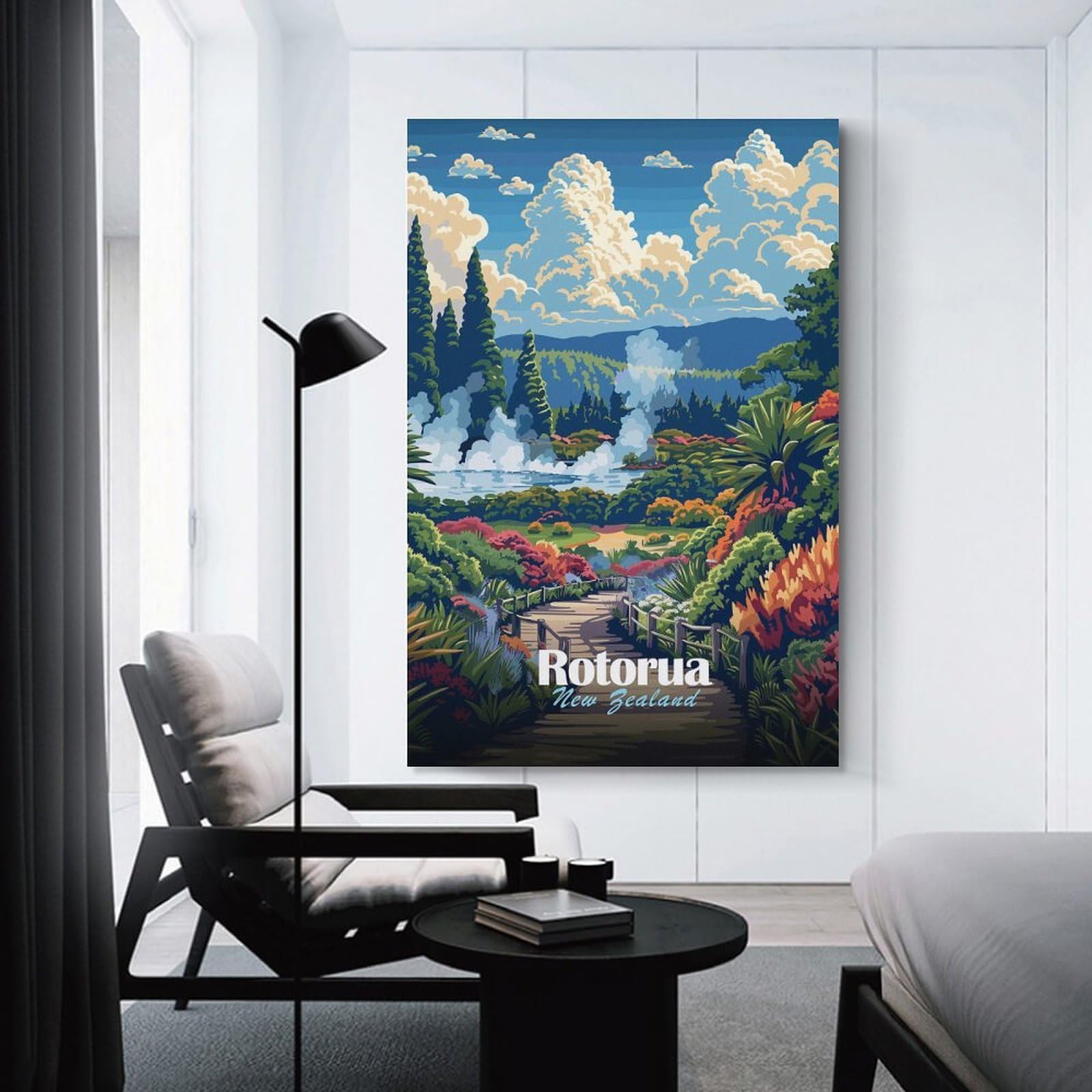 Junmoney Rotorua New Zealand Landscape Art Wall Picture Print, 20x30inch(50x75cm), for Feature Walls in Flats Or Modern Rooms, Decorative Artwork with Flexible Styling
