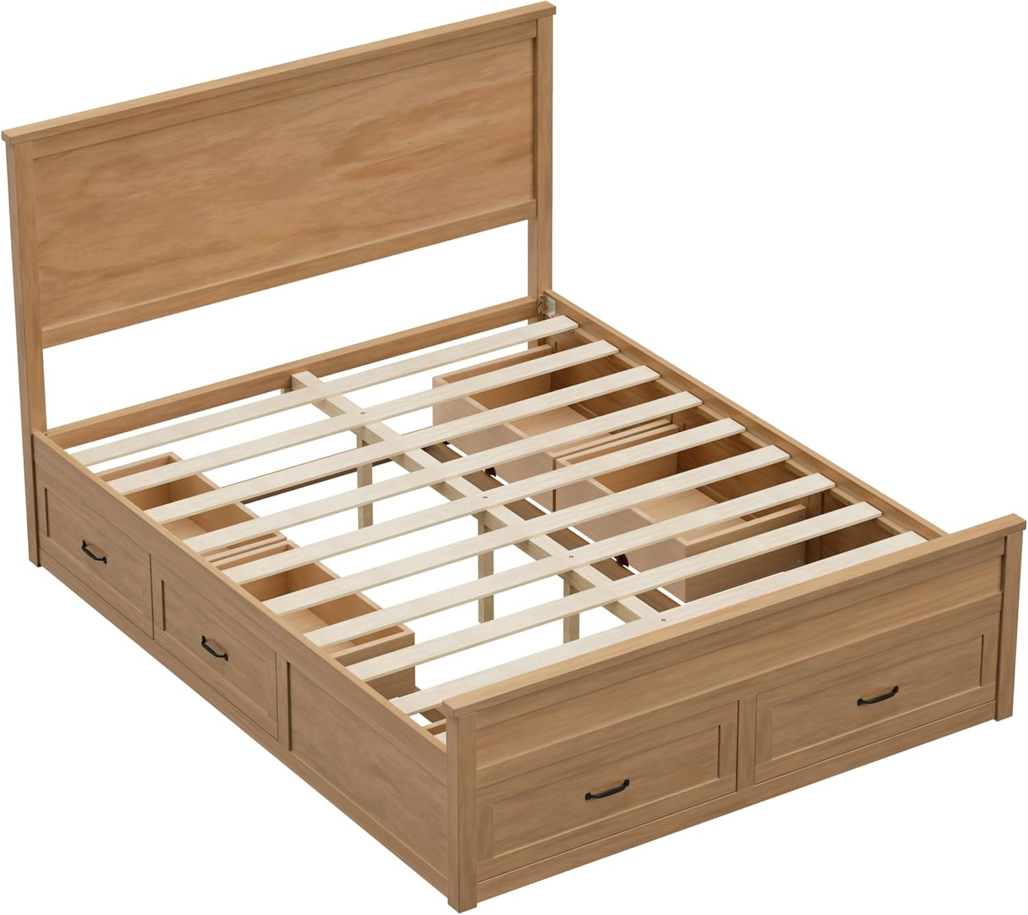 Queen Storage Bed Frame with 6 Drawers, Solid Wood Platform & Slat Support, No Box Spring Needed (Seadrift)