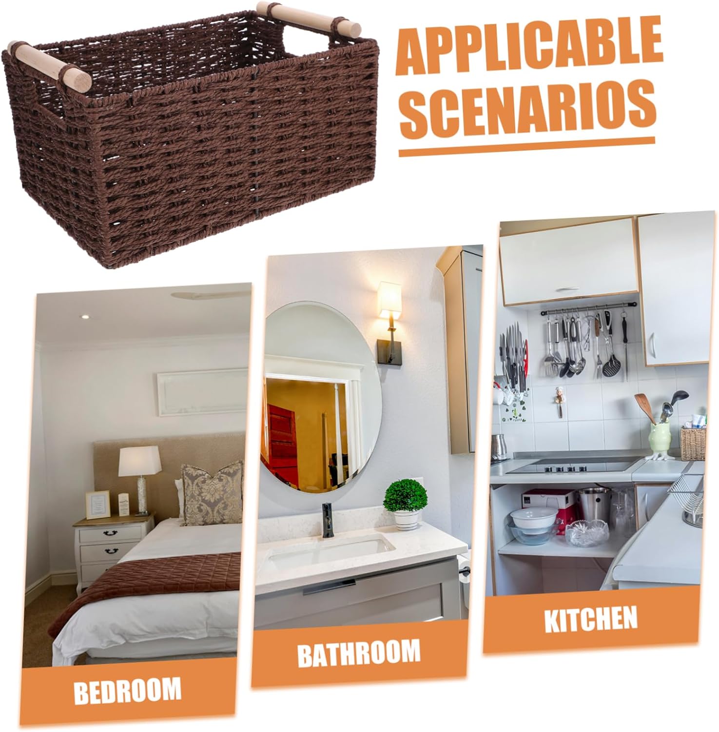 Woven Storage Basket with Handle Design for Home Organization Versatile Sundries Holder for Living Room Kitchen and More Sturdy