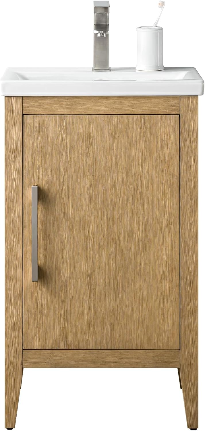Vanity Art 60 inch Bathroom Vanity with Single Sink & Ceramic Top, Vanity Cabinet with Soft-Closing Doors, Drawers, Solid Wood Frame, Natural Oak, VA9060-SNO-GB1