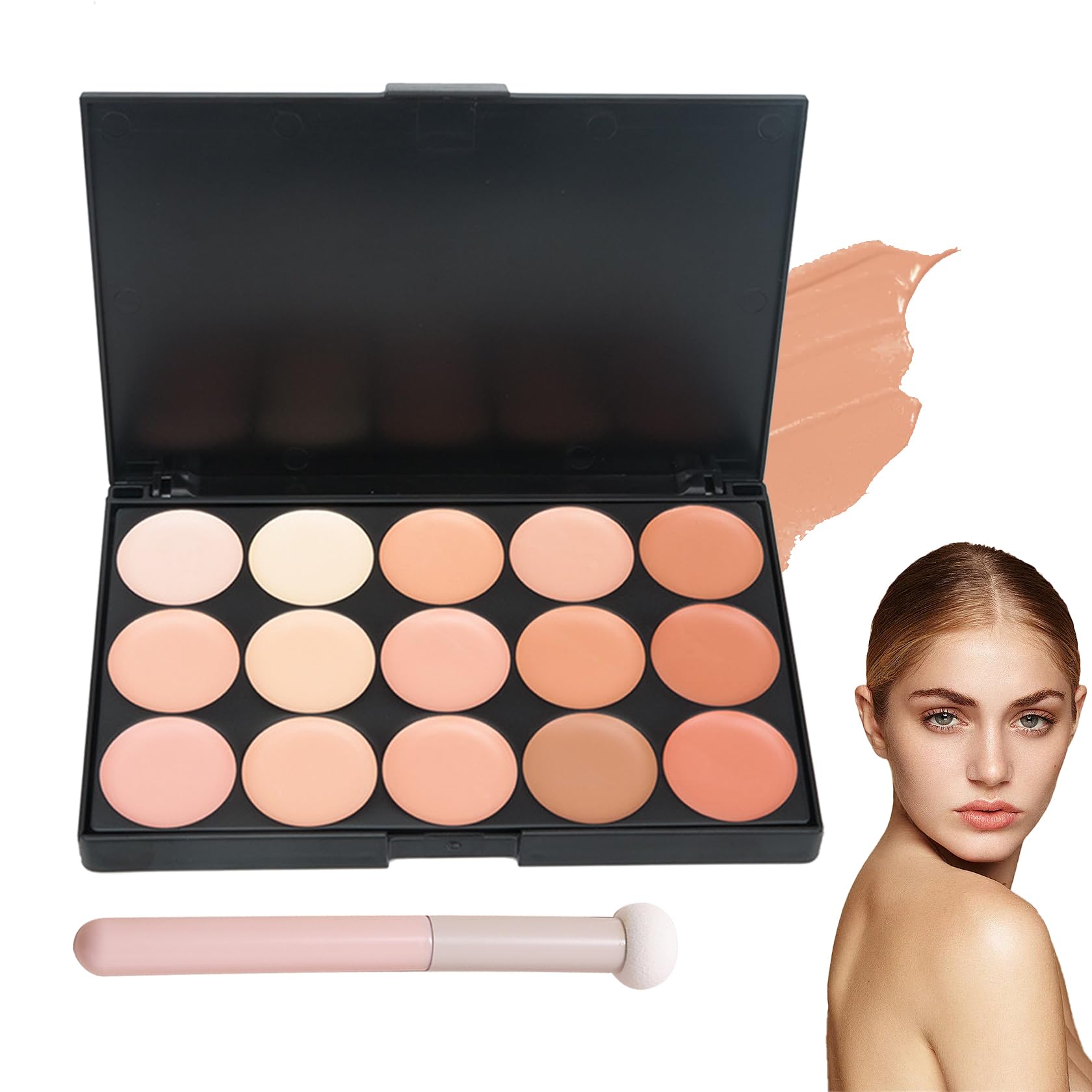 Paleta de corrector de 15 colores con pincel, paletas de corrector de colores de larga duración, crema hidratante de contorno de maquillaje
