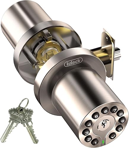 Pomo electrónico impermeable para puerta con teclado y llave, bloqueo automático, níquel satinado, 50 códigos, fácil de usar e instalar para