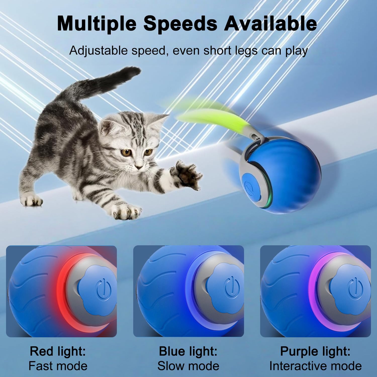 RUOVXWU Speedy Tail Cat Toy Interactive Electric Automatic Cat Toys USB Rechargeable Upgraded Three Mode Smart Irregular Moving Toy Smart Pet Toys Ball for Indoor Outdoor - Image 4