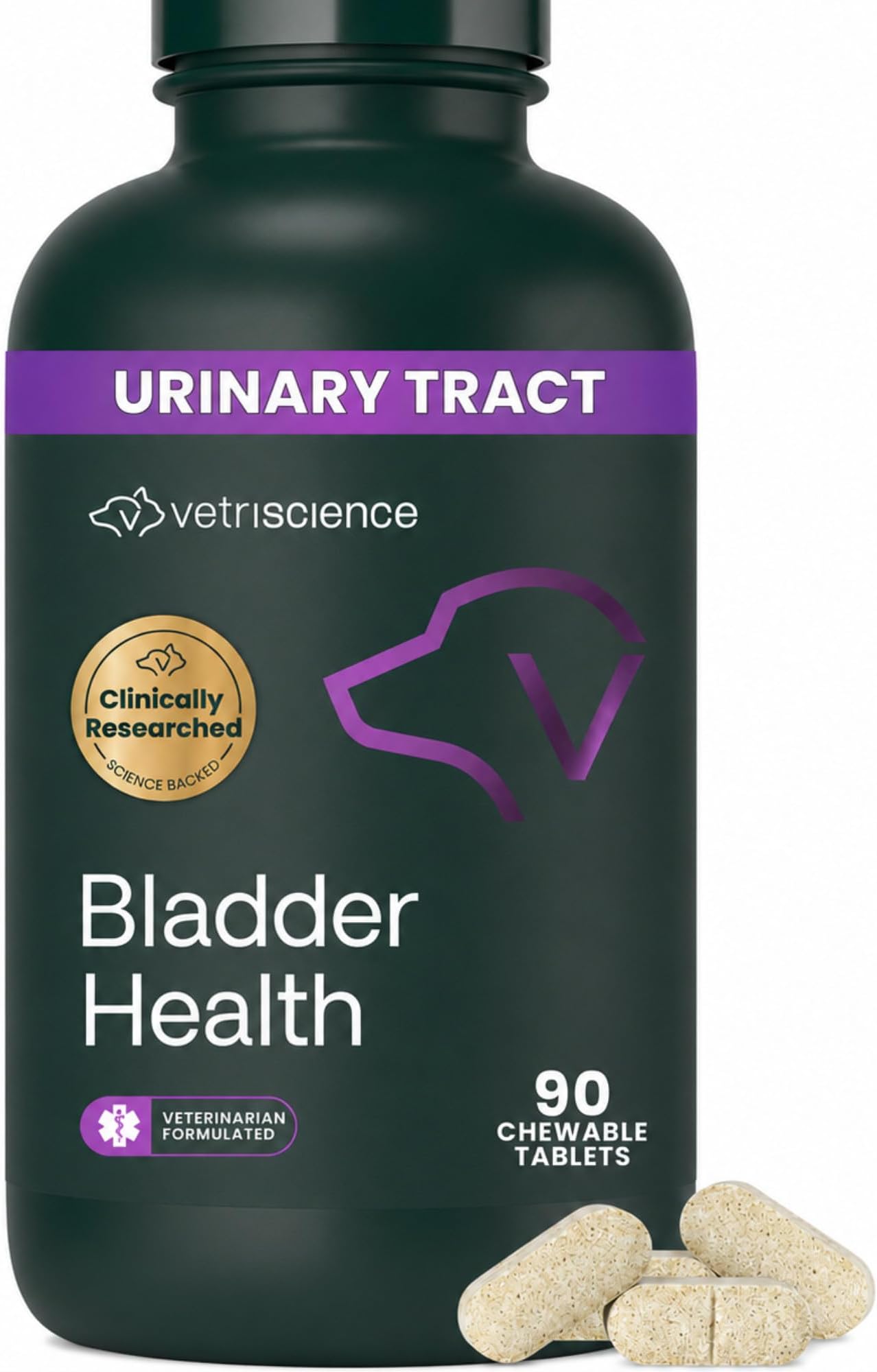 Bladder Health Chewable Tablets, Bladder Strength Urinary Tract Supplement for Dogs, Reduce Urine Leakage and Overactive Bladder, with Soy Protein and Saw Palmetto, Smoke, 90 Count