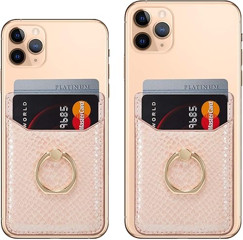 Miniatura 4 de BIAJIYA Tarjetero RFID de piel para teléfono con adhesivo de crédito, tarjetero adhesivo para mujeres y hombres, parte trasera del teléfono para la