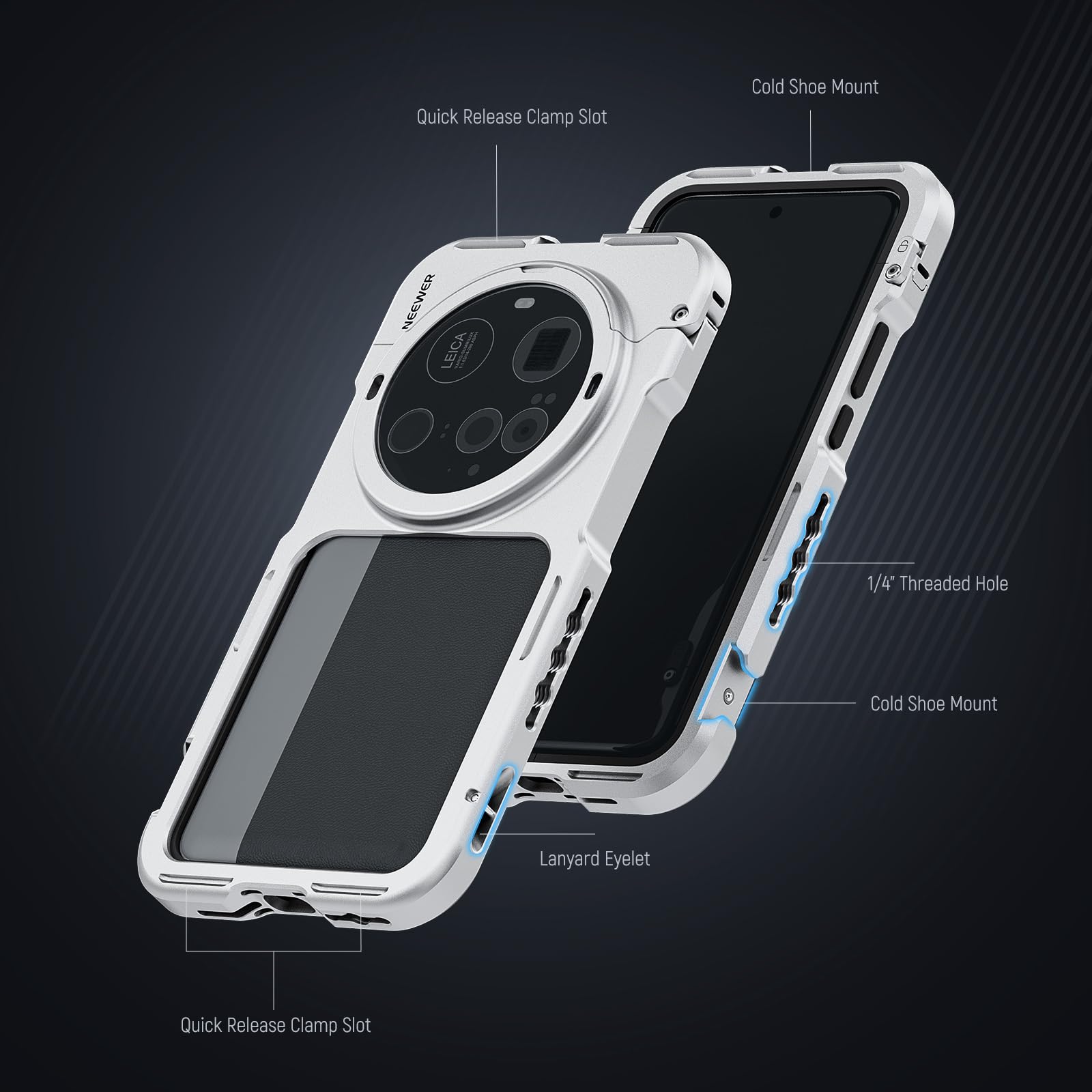 NEEWER 15 Ultra Cage, Video Rig Jaula Teléfono Estabilizador Liberación Rápida Compatible con Xiaomi 15 Ultra con Adaptador Filtro 67mm y Placa Posterior Lente 17mm para Grabar Filmar, PA091 Plata