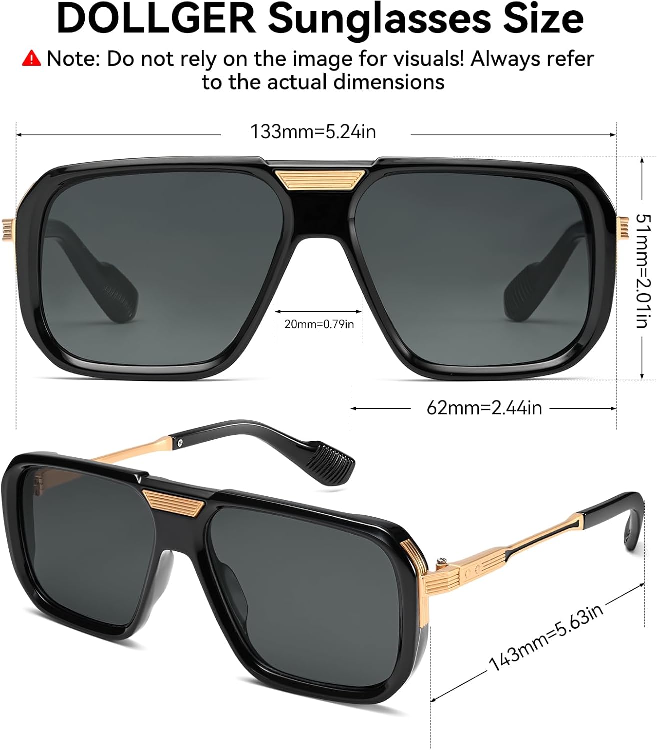 Square Aviaor Sunglasses for Men Fashion Trendy Gold Metal Frame Punk Retro Cool Shades - Image 5