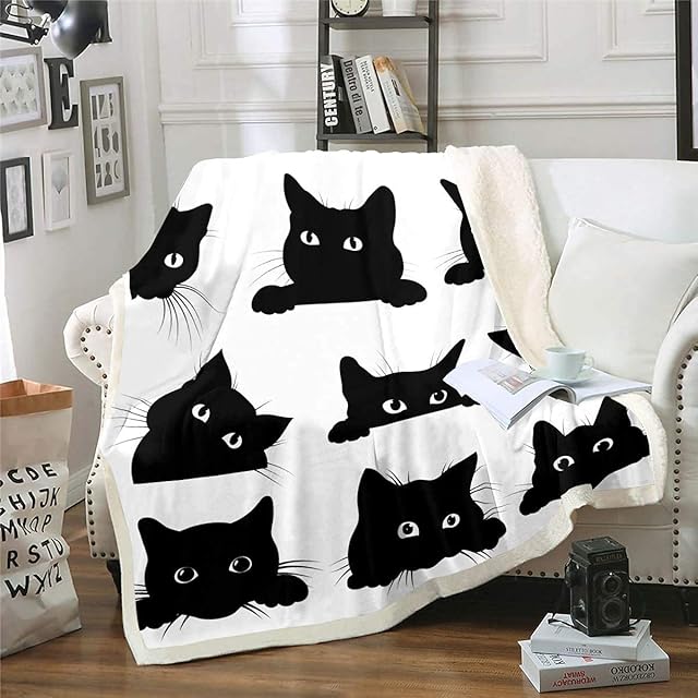 Black Cat Fuzzy Blanket for Kids Toddler Cute Pet Cats Fleece Throw Blanket Kawaii Kitten Plush Blanket and Throws Super Soft Cozy Animal Sherpa Blanket Baby 30x40 Inch