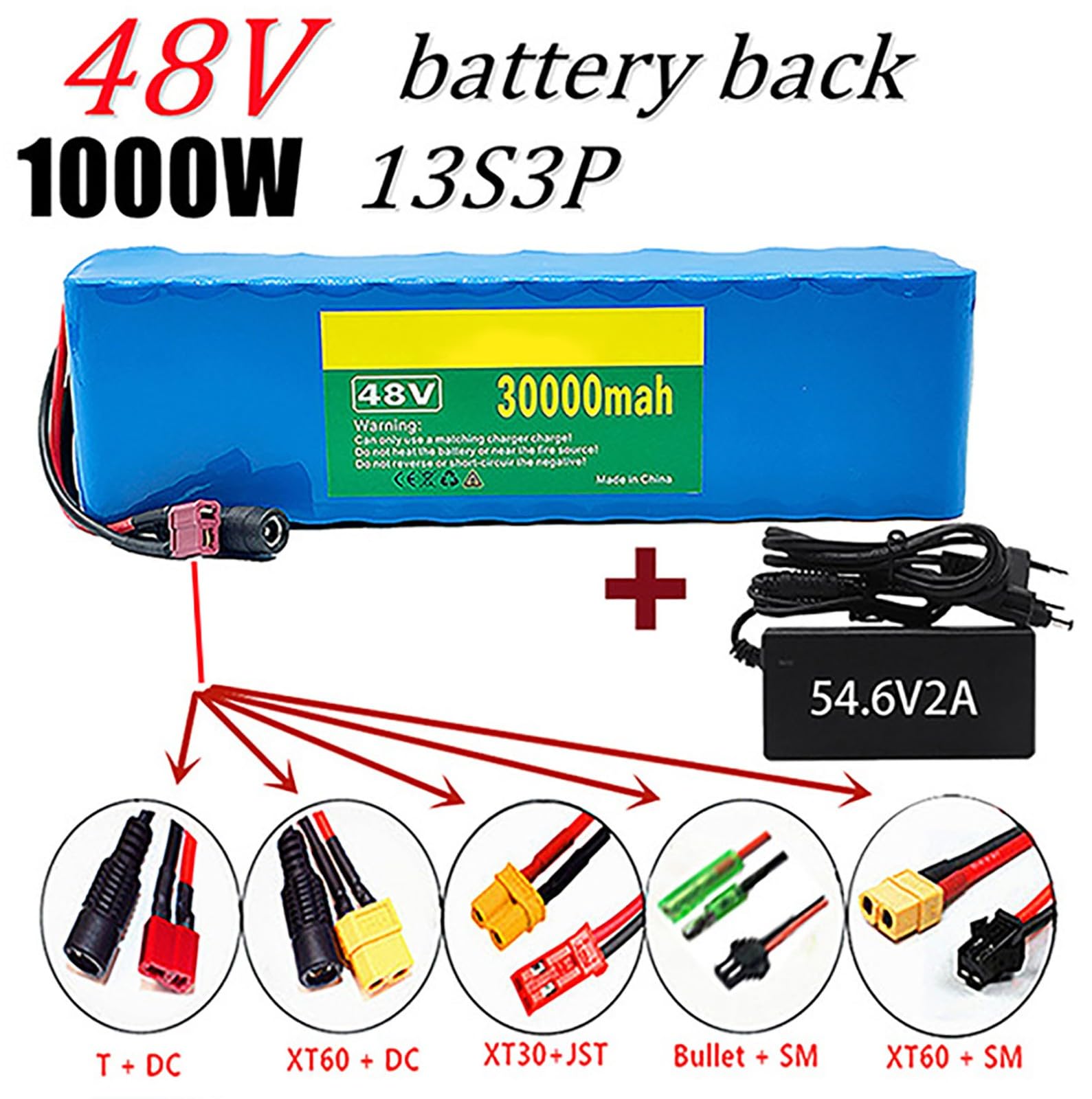 Akumulator do roweru elektrycznego 48 V 30 Ah do 1000 W, 800 W, 750 W, 500 W, 200 W, silnik elektryczny, akumulator litowo-jonowy do roweru elektrycznego, akumulator Lectric z ładowarką 54,6 V 2 A, 48