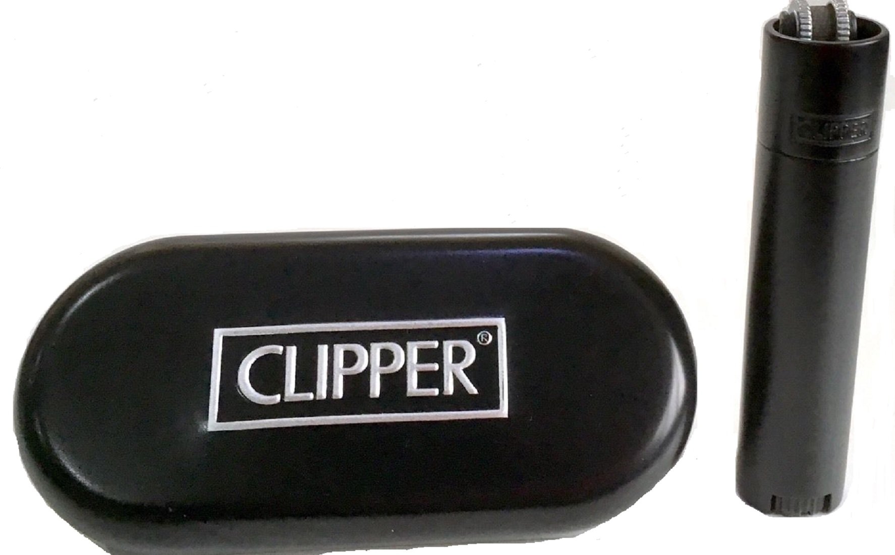 METAL CLIPPER LIGHTER WITH FREE CHROME CASE (Black)