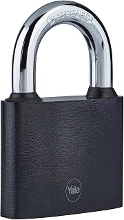 Yale Y111B/60/132/1, Standardsicherheit, 60 mm, Eisen, Vorhängeschloss, Schwarz, Bügel aus gehärtetem Stahl, inkl. 3 Schlüssel, für Spind, Werkzeugkiste, Schrank, Hängeschloss