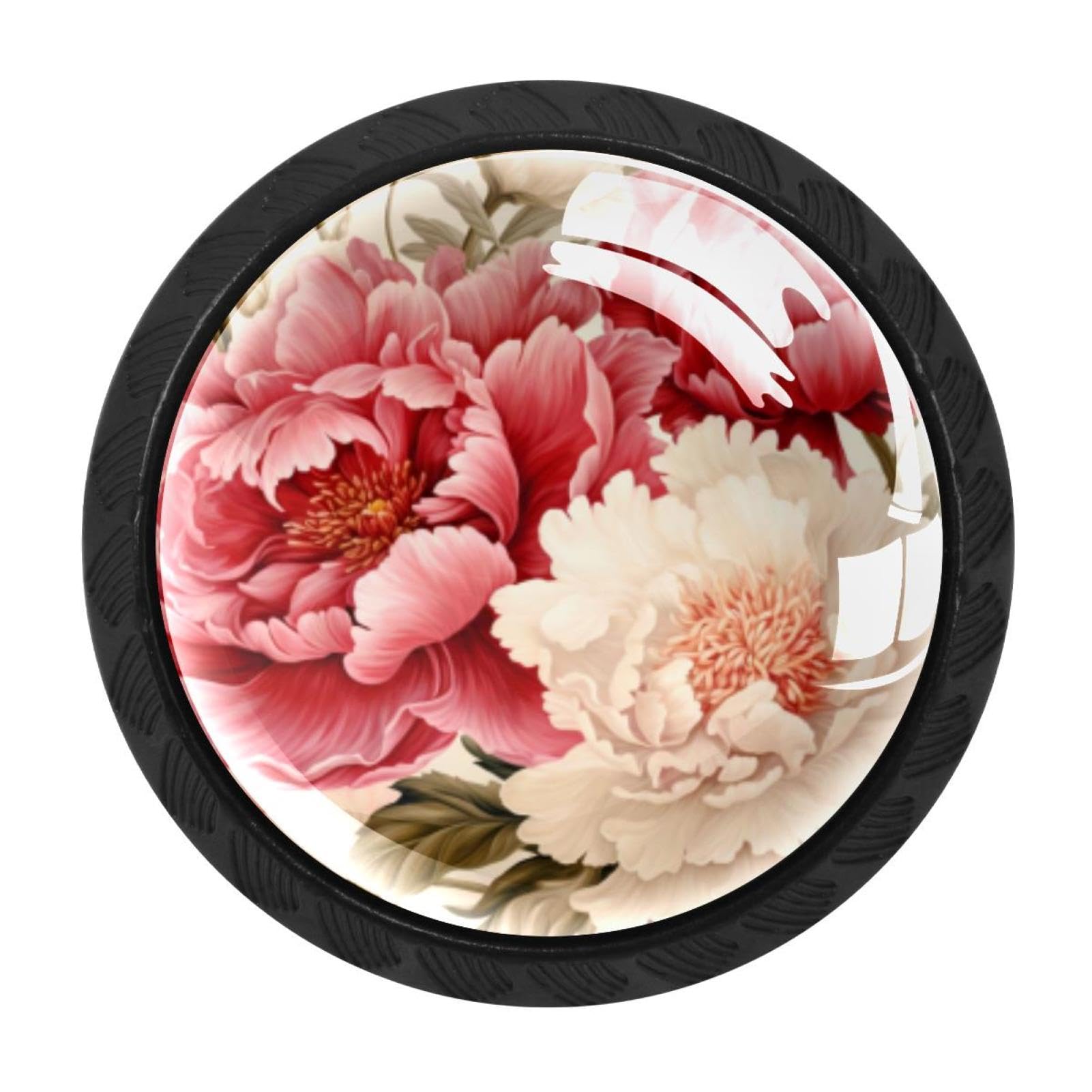 CHENZZZZ 4 Pieces Peony Drawer Knobs, 35mm Black Kitchen Cabinet Knobs, Drawer Pulls and Knobs, Glass Cabinet Hardware Single Hole Knob for Cabinets and Drawers Round