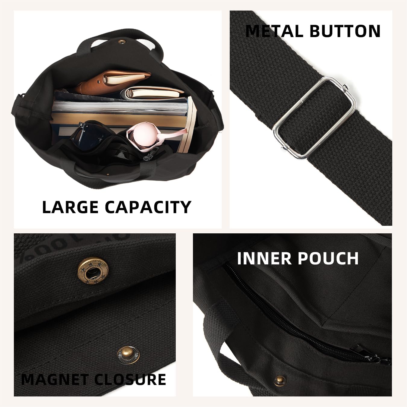 Canvas Tote Bag For Women inside out bag Crossbody Handbag with Adjustable Strap and Coin Purse for Work,Travel,Grocery - Image 3