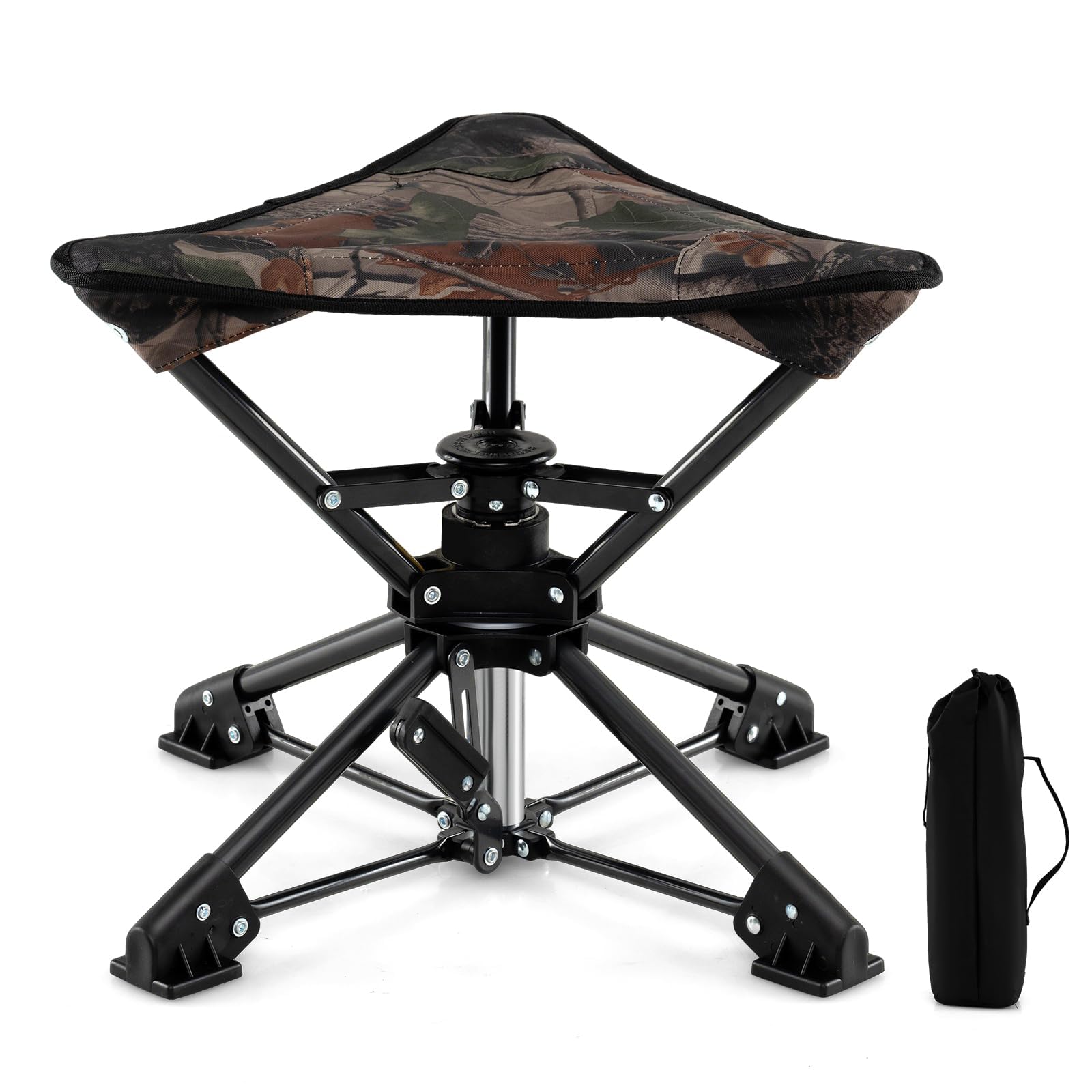 FANTASK Silla de Camping, Taburete Plegable Giratorio de 360°, soporta hasta 150 kg, Taburete de Camping con Patas antihundimiento y Bolsa de Transporte, para Camping, Caza, Pesca, Camuflaje