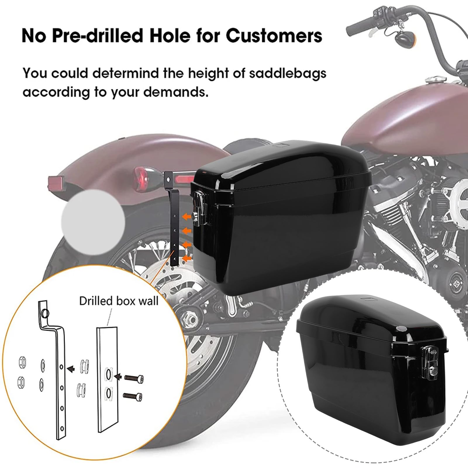 Borse Laterali Rigide per Moto, Bagagliaio con Apertura Superiore Impermeabile in Plastica ABS con Serratura e Fodera in PU Lavabile Rimovibile, per Sostituzione Cruiser