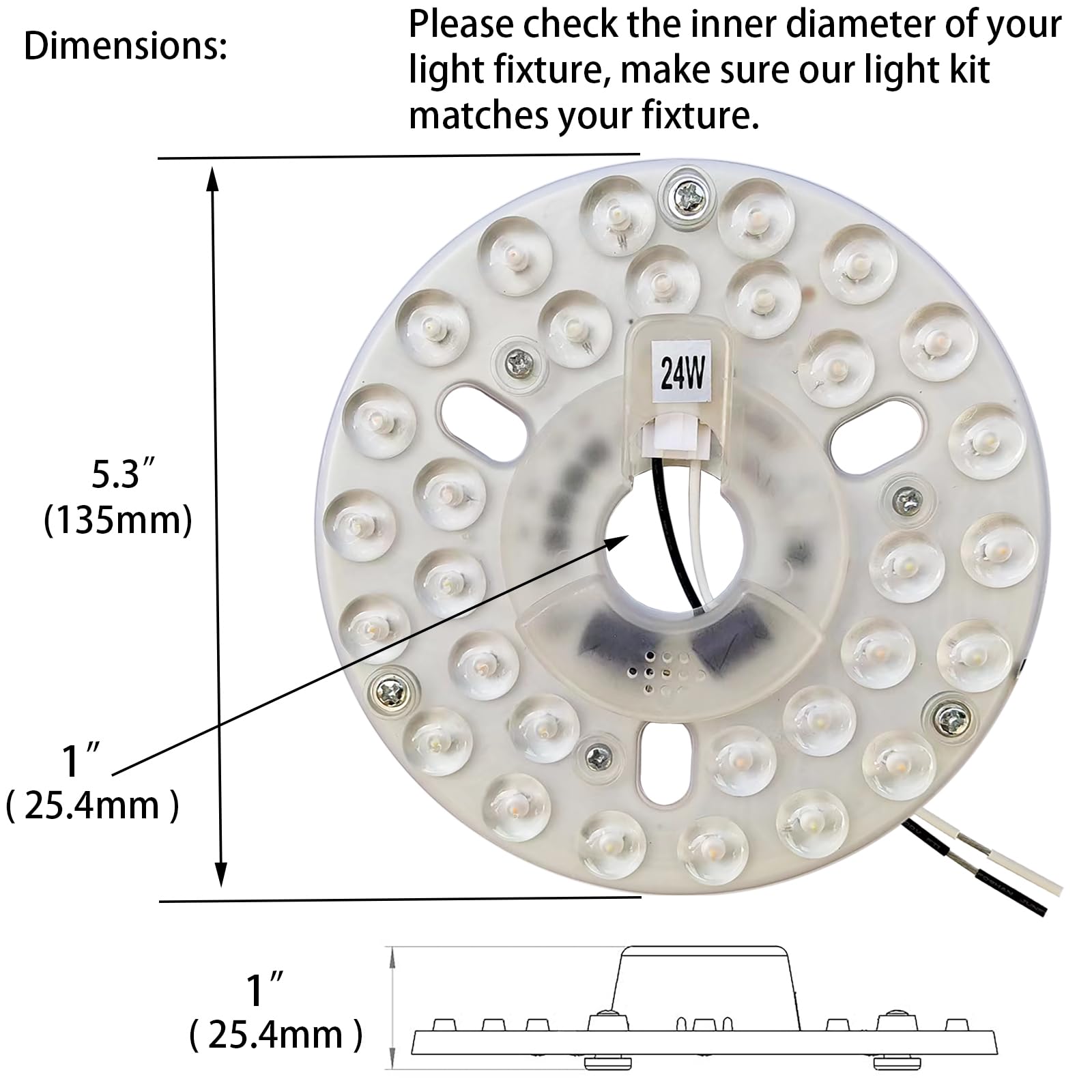 Kit de luz de ventilador de techo de 24 W, 5.3 pulgadas, repuesto de luz LED para panel de disco de motor para luz de techo empotrada, 3 CCT regulable 4
