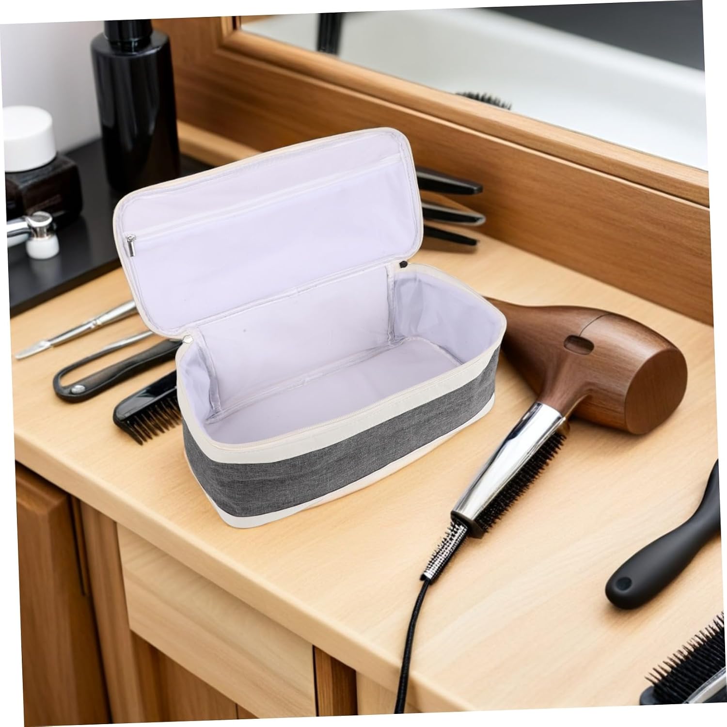 Hair Tools Travel Bag with Zipper Closure Travel Storage Organizer for Hair Straightener Blow Dryer and Curling Iron Made of Sturdy Cloth and Pu Leather Sleek Look
