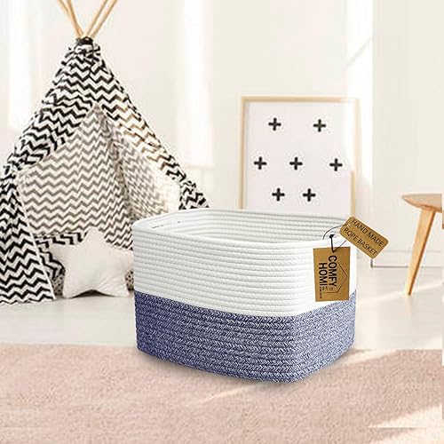 Miniatura 4 de COMFY-HOMI Paquete de 3 canastas medianas de cuerda de algodón con asas para estantes, juguete para perro, bebé, organización de regalos, artesanía