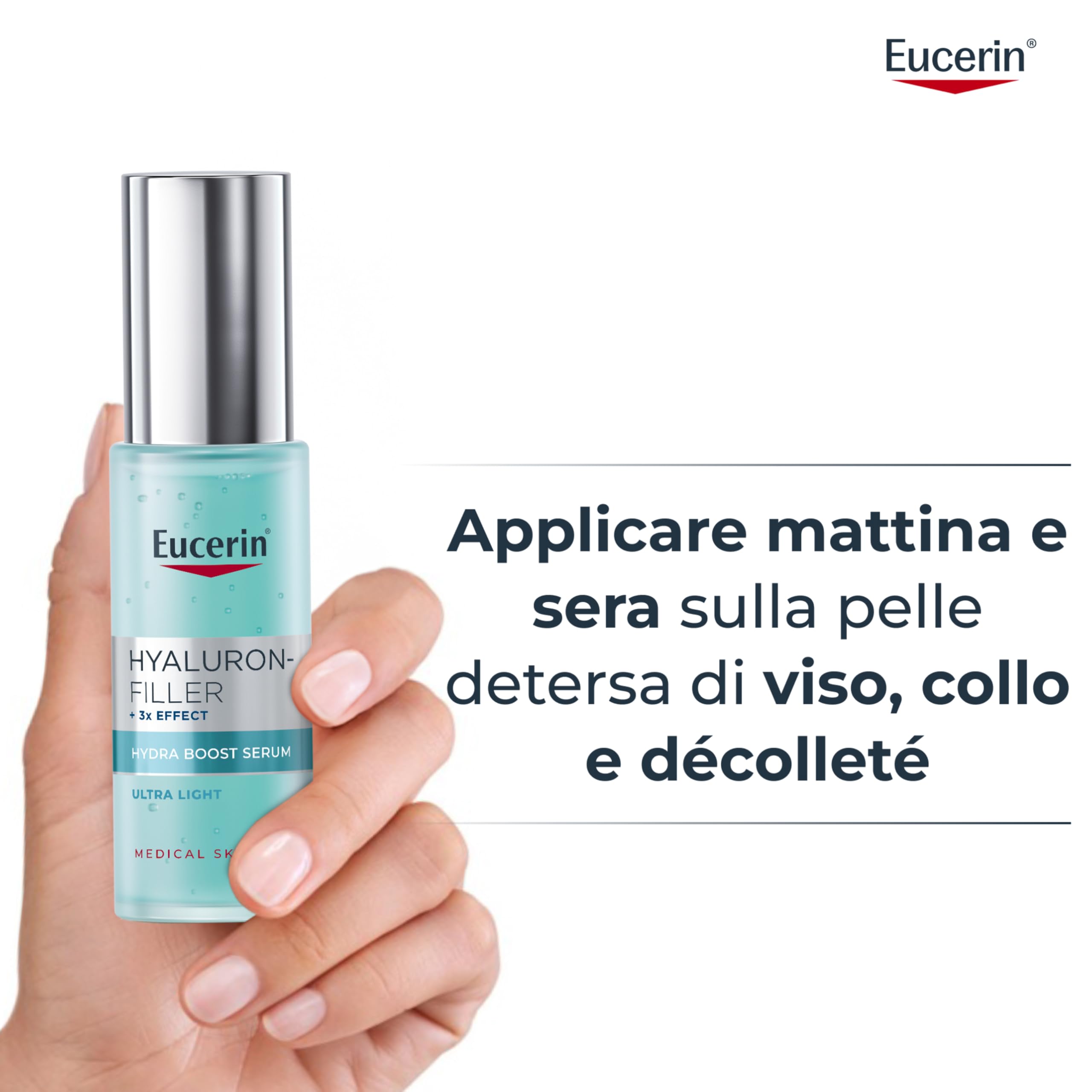 Eucerin Hyaluron-Filler Booster Idratante 30 ml, Siero idratante viso ultra leggero e rinfrescante, Siero viso Acido Ialuronico e Glicerina, Formula in gel-crema per tutti i tipi di pelle