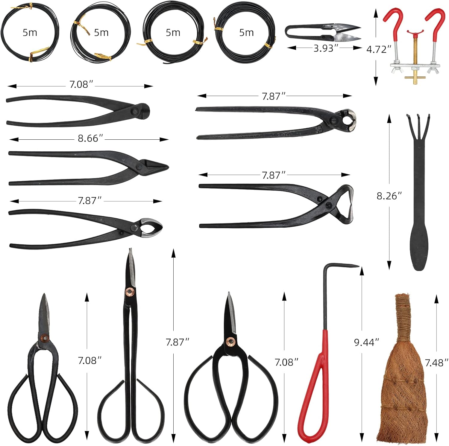 17pc Kit Black Case Bonsai Tools Kit - 17 Pcs Concave Cutter Trunk Branch Splitter Bonsai Scissors Pruning Scissors for Pruning Thicker Branches, Metal Scissors for Potted and Garden Plants