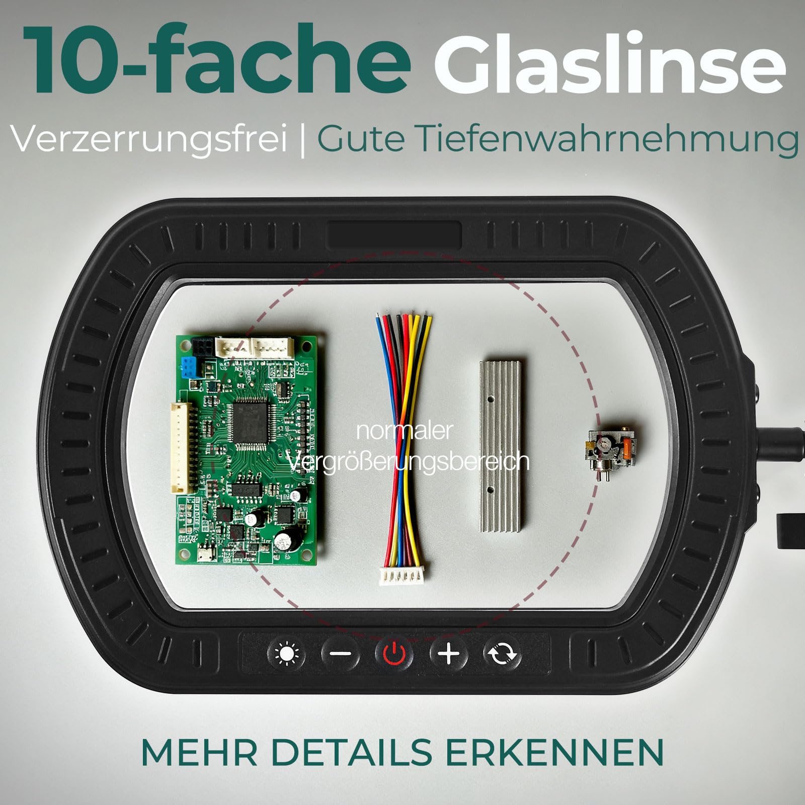 Rechteckige Lupe mit Licht und Ständer,Elegantem Federarm