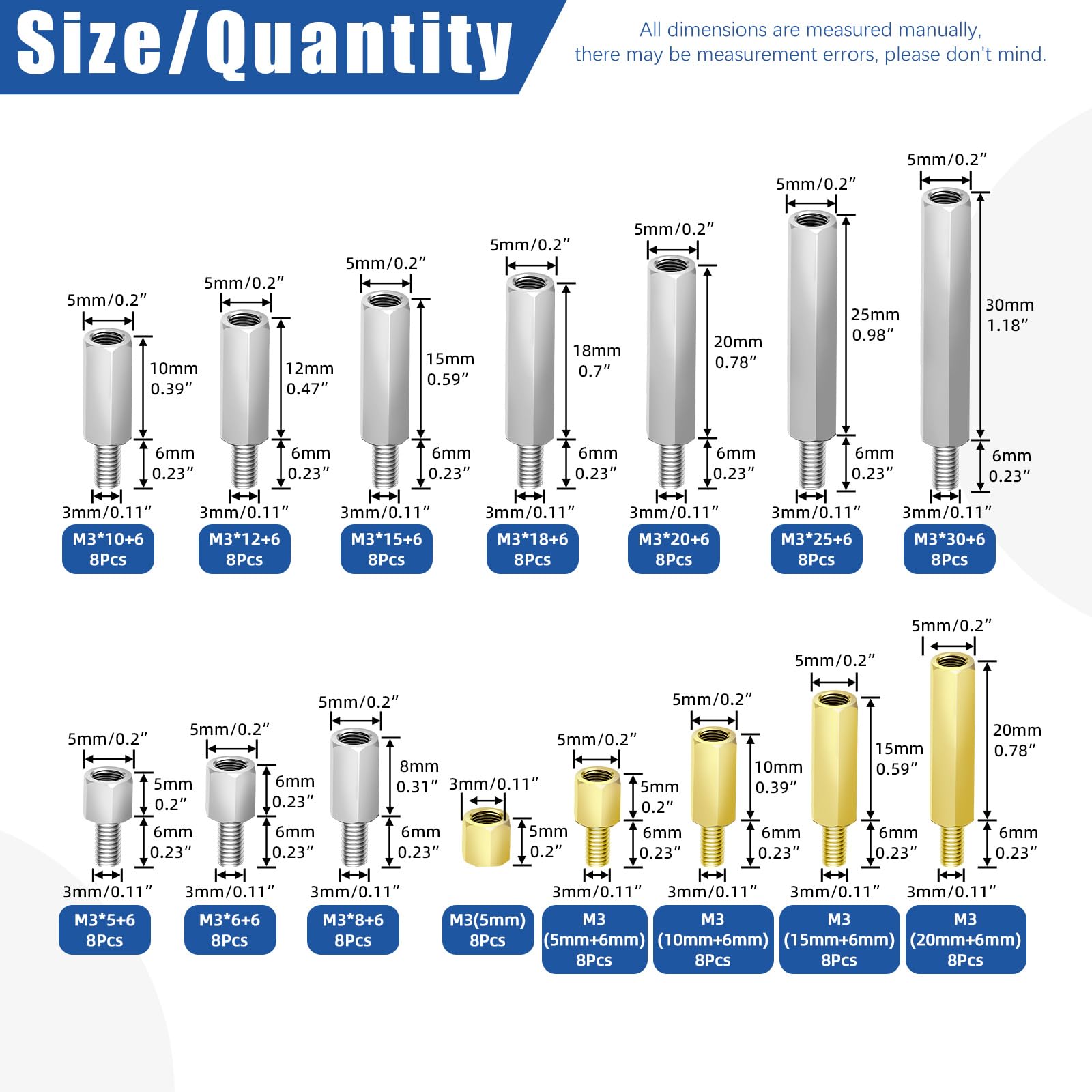 Glarks 256pcs M3 Carbon Steel & Nylon & Brass Standoff Set Hex Mount Spacer Motherboard Spacer Male-Female Spacer Standoff with Pan Head Screw Nylon Screw Nut and Hex Nut for PCB Quadcopter Drone - Image 3