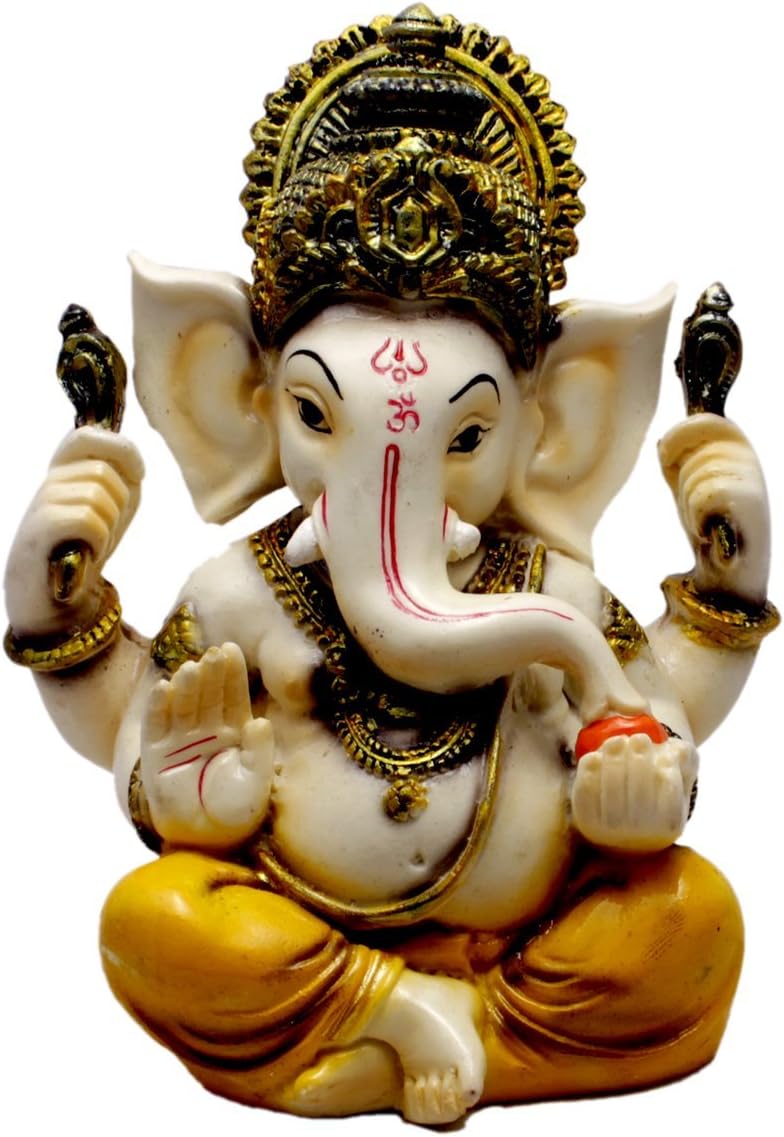 Amazing India Online Hindu God Hand Carved God Ganesha Resin Statue Sculpture IDOL 5.6 Inches - Especially for Diwali Puja/Pooja Decorative Religious & Spiritual Gift Item Showpiece