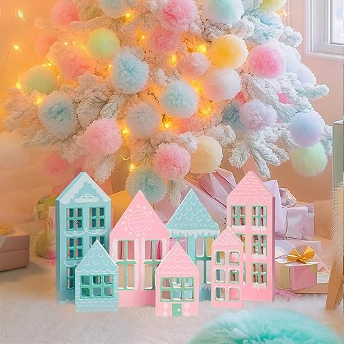 Miniatura 6 de 7 piezas de siluetas de madera de Navidad para repisa, bloque de casa de jengibre, decoración de mesa de pueblo de Navidad, adorno de estante de