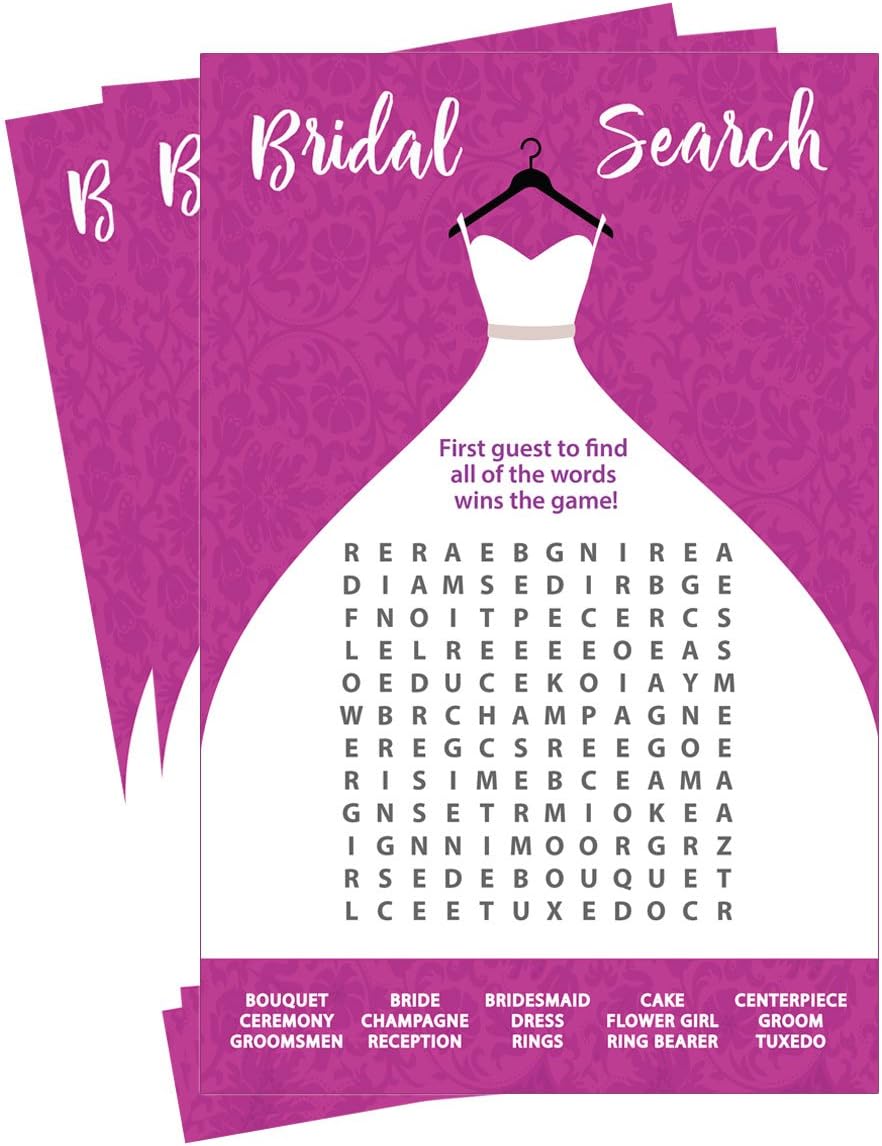 Wedding Word Search Game - Bridal Shower - Damask Wedding Dress Design (50-Sheets)