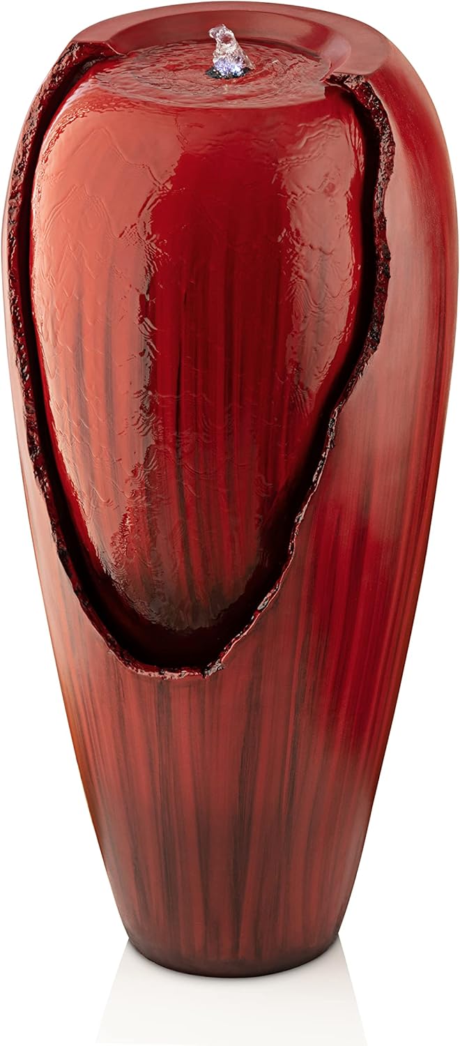 Alpine Corporation Alpine Corporation 33" Tall Water Jar Fountain with LED Light, Red Red Fountain